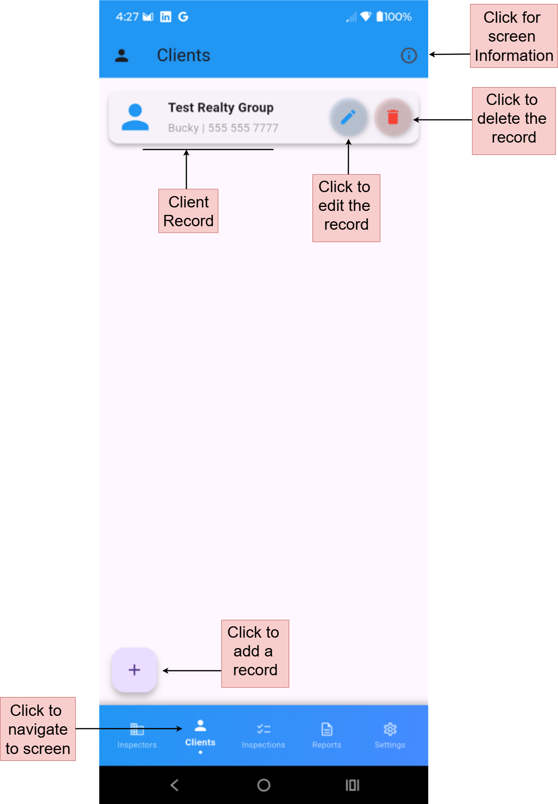 Client Profile Screen