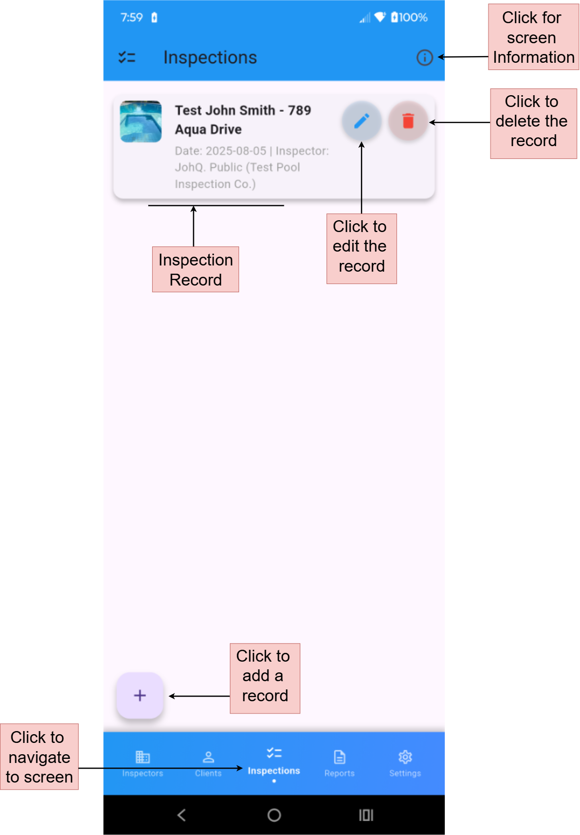Inspection Info Screen
