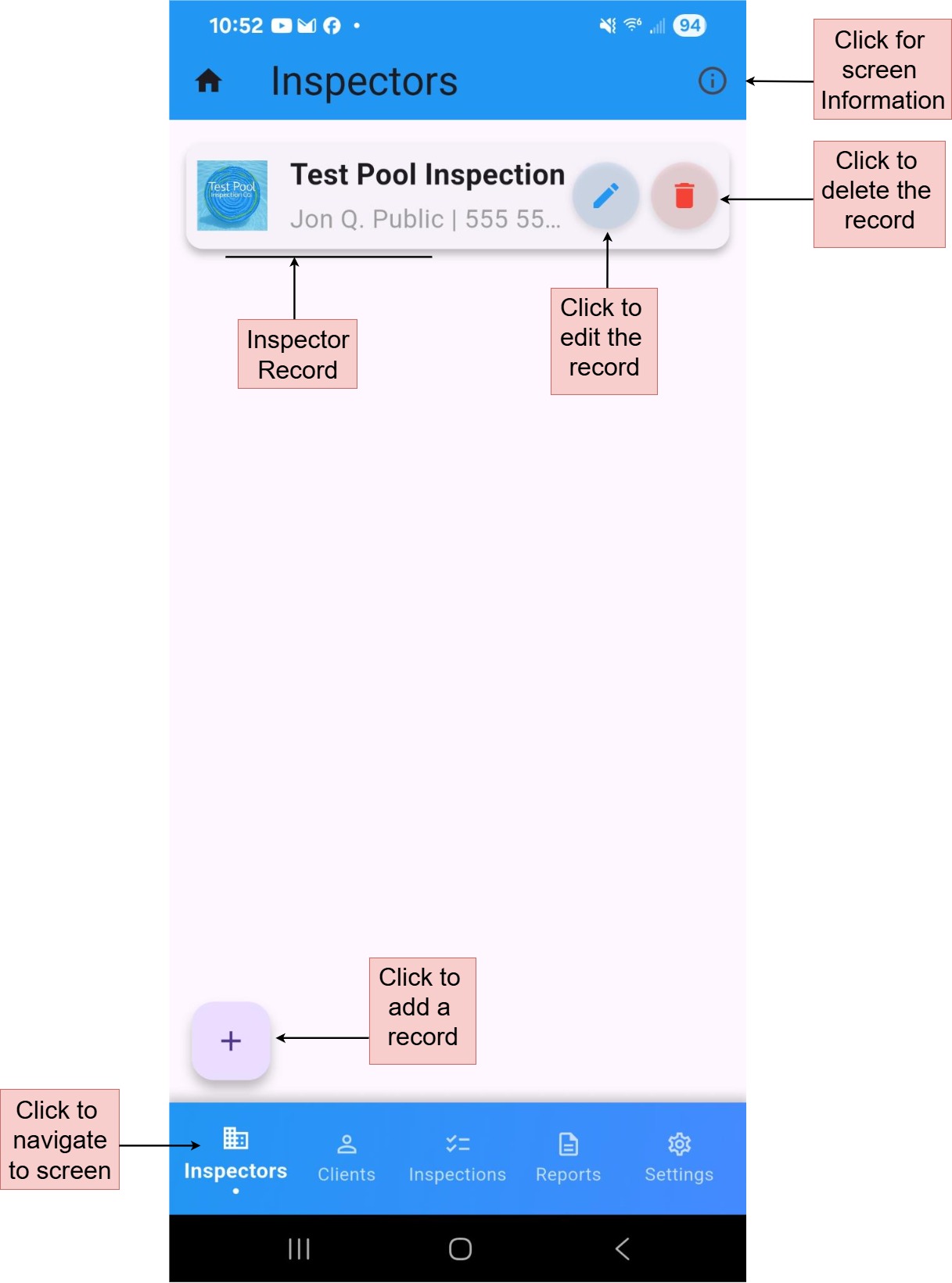 Inspector Profile Screen